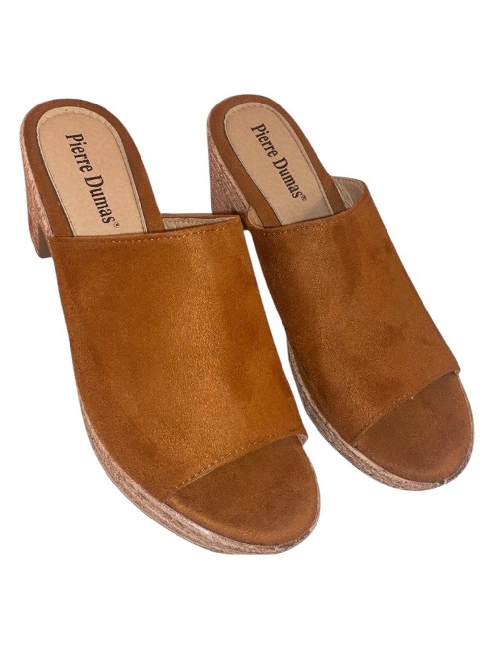 PIERRE DUMAS Women’s Suede Clogs Cognac/BRN and Natural Size 8-1/2*